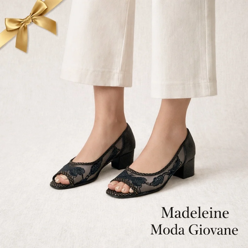 Madeleine Moda Giovane Mesh Block Heels Peep Toe Size 9